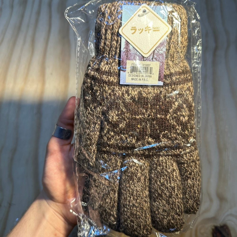 Rakkii Brown Fair Isle Knit Convertible Mittens Gloves X10007 NEW